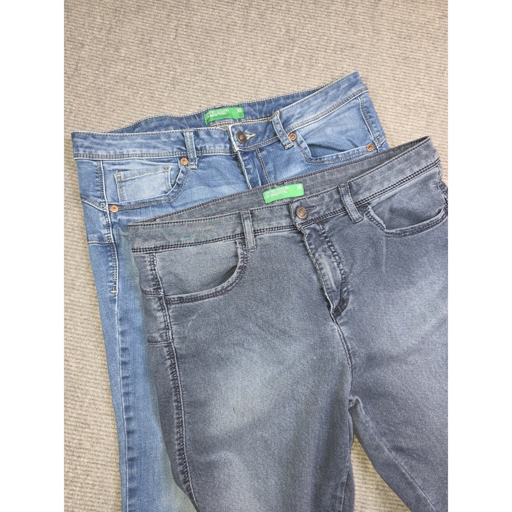 BENETTON Womens Lot Of 2 Denim Jeans Size 30 Navy Light Wash Blue Cotton